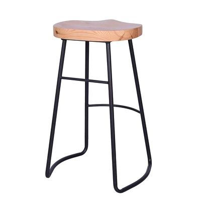 Angela Modern Wooden Bar Stool With Industrial Iron Legs - Brown