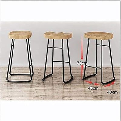 Angela Modern Wooden Bar Stool With Industrial Iron Legs - Brown
