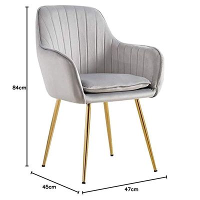 Modern Velvet Fabric Dining Chair With Gold Legs - Grey