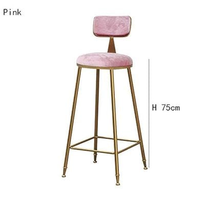 Velvet Fabric High Bar Stool With Gold Metal Legs - Pink