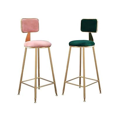 Velvet Fabric High Bar Stool With Gold Metal Legs - Pink