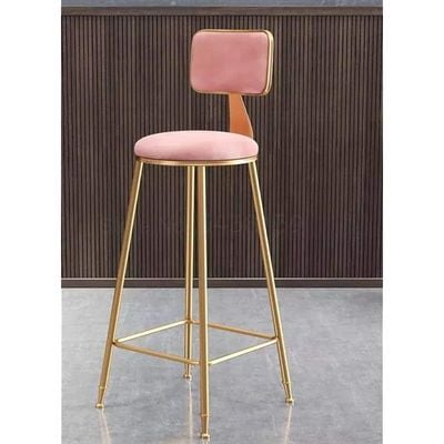 Velvet Fabric High Bar Stool With Gold Metal Legs - Pink