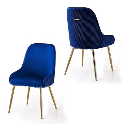 Angela Luxury Velvet Chair With Golden Back Handle And Golden Legs - Blue