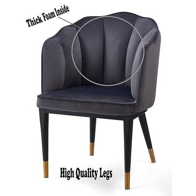 Angela Ripple Velvet Chair With Strong Metal Legs, Big - Black