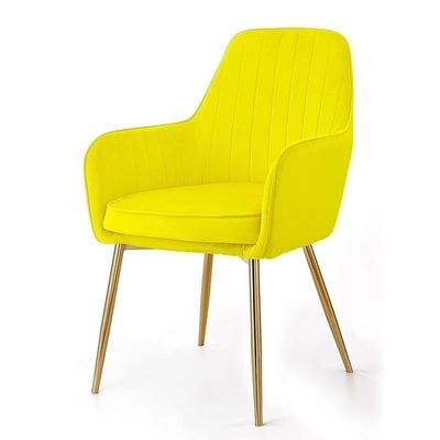 Angela Soft Velvet Dining Chair With Metal Legs - Yellow