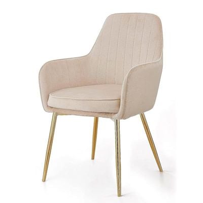 Angela Soft Velvet Dining Chair With Metal Legs - Beige