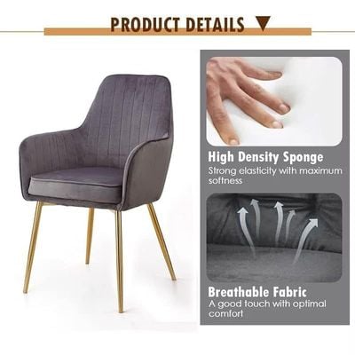 Angela Soft Velvet Dining Chair With Metal Legs - Beige