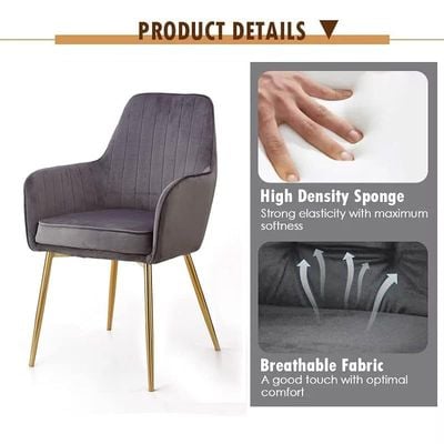 Angela Soft Velvet Dining Chair With Metal Legs - Dark Grey