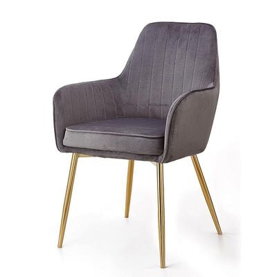 Angela Soft Velvet Dining Chair With Metal Legs - Dark Grey