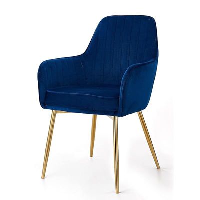 Angela Soft Velvet Dining Chair With Metal Legs - Blue