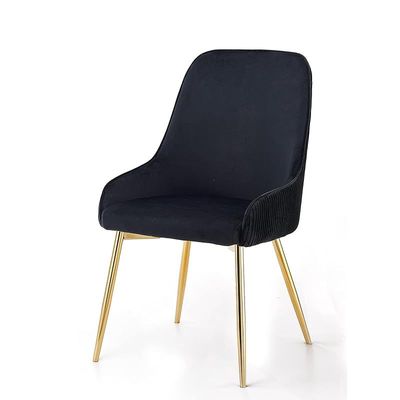 Angela Luxury Velvet Dining Chair With Golden Back Handle And Golden Legs - Black