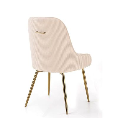 Angela Luxury Velvet Dining Chair With Golden Back Handle And Golden Legs - Beige