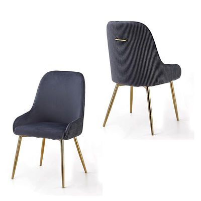 Angela Luxury Velvet Dining Chair With Golden Back Handle And Golden Legs - Grey