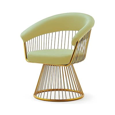 Angela Velvet Golden Metallic Swivel Rotating Arm Chair - Beige