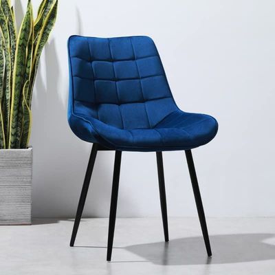 Angela Velvet Upholstered Armless Dining Chair With Legs - Blue