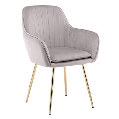 Angela Luxury Velvet Fabric Multipurpose Dining Chair With Gold Legs - Light Grey