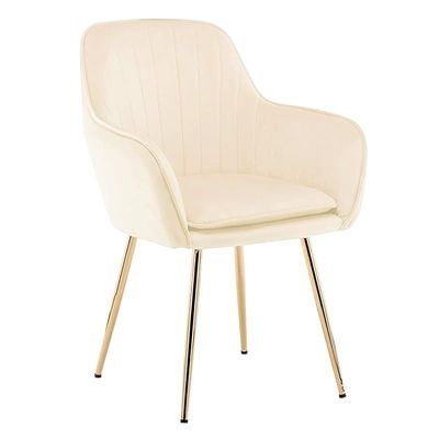 Angela Luxury Velvet Fabric Multipurpose Dining Chair With Gold Legs - Beige