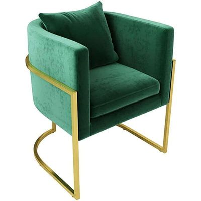 Angela Modern Velvet Upholstered Chair With Strong Golden Metallic Frame - Green