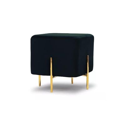 Angela Square Velvet Fabric Footstool Golden Metal Ottoman - Black