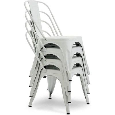 Angela Stackable Indoor-Outdoor Dining Chair With Strong Industrial Metal - White