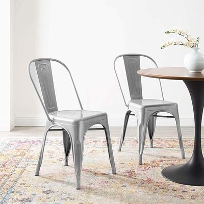 Angela Stackable Indoor-Outdoor Dining Chair With Strong Industrial Metal - Grey