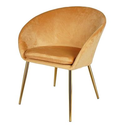 Velvet Round Shape Dining Chair With Gold Legs - Orange