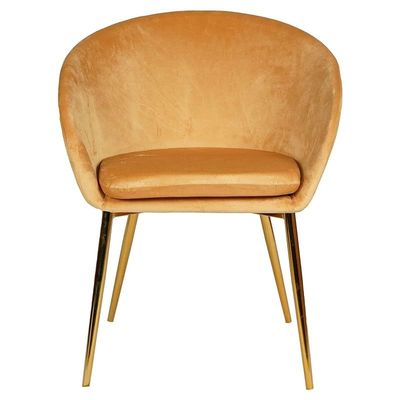 Velvet Round Shape Dining Chair With Gold Legs - Orange