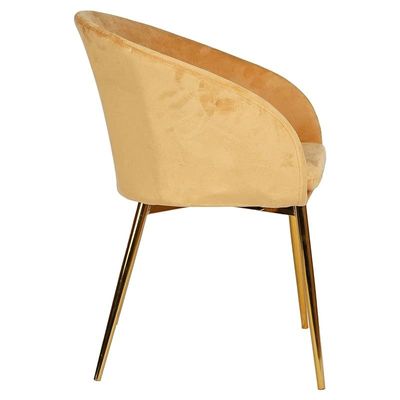 Velvet Round Shape Dining Chair With Gold Legs - Orange