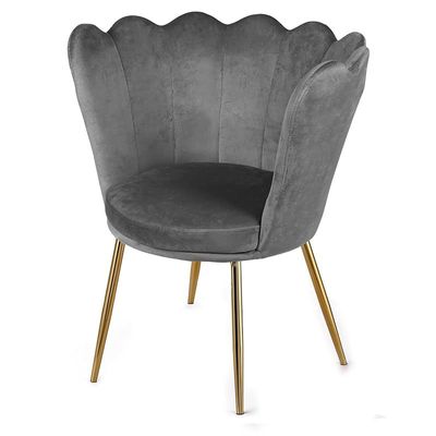Angela Flower Design Velvet Visitors Living Room Chair - Dark Grey