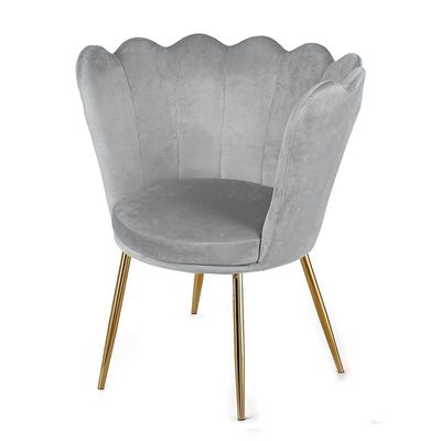 Angela Flower Design Velvet Visitors Living Room Chair - Light Grey