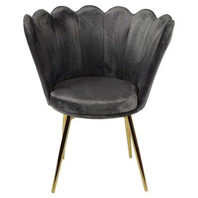Angela Flower Design Velvet Visitors Living Room Chair - Black
