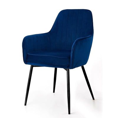 Angela Soft Velvet Seat And Back With Metal Legs Dining Armchair - Blue