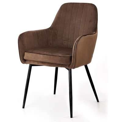 Angela Soft Velvet Seat And Back With Metal Legs Dining Armchair - Brown