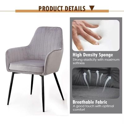 Angela Soft Velvet Seat And Back With Metal Legs Dining Armchair - Dark Grey