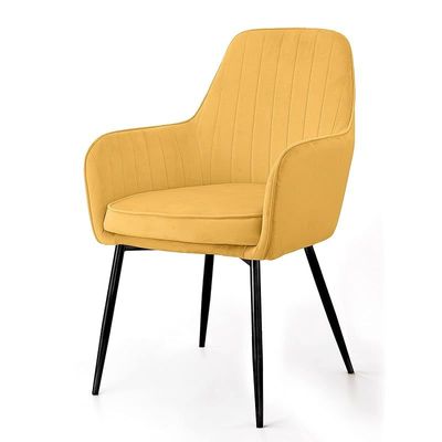 Angela Soft Velvet Seat And Back With Metal Legs Dining Armchair - Mustard