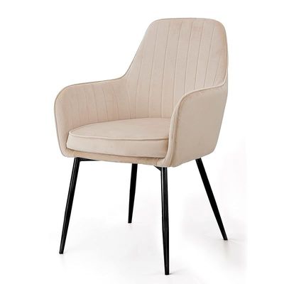 Angela Soft Velvet Seat And Back With Metal Legs Dining Armchair - Beige