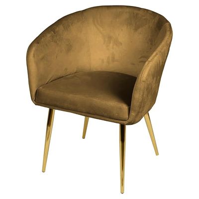 Velvet Round Shape Dining Chair With Gold Metal Legs, Big - Brown