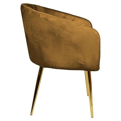 Velvet Round Shape Dining Chair With Gold Metal Legs, Big - Brown