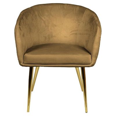 Velvet Round Shape Dining Chair With Gold Metal Legs, Big - Brown