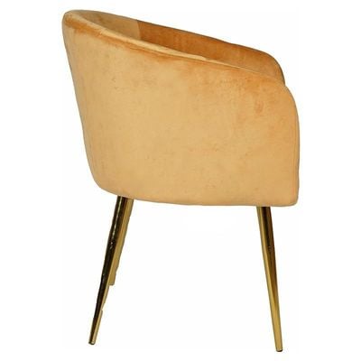 Velvet Round Shape Dining Chair With Gold Metal Legs, Big - Dark Yellow