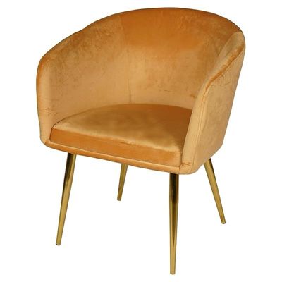 Velvet Round Shape Dining Chair With Gold Metal Legs, Big - Dark Yellow