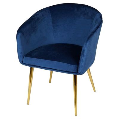 Velvet Round Shape Dining Chair With Gold Metal Legs, Big - Blue