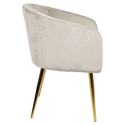 Velvet Round Shape Dining Chair With Gold Metal Legs, Big - Light Grey