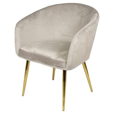 Velvet Round Shape Dining Chair With Gold Metal Legs, Big - Light Grey