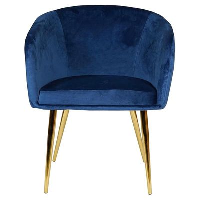 Velvet Round Shape Dining Chair With Gold Metal Legs, Big - Blue