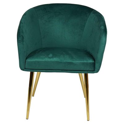 Velvet Round Shape Dining Chair With Gold Metal Legs, Big - Green