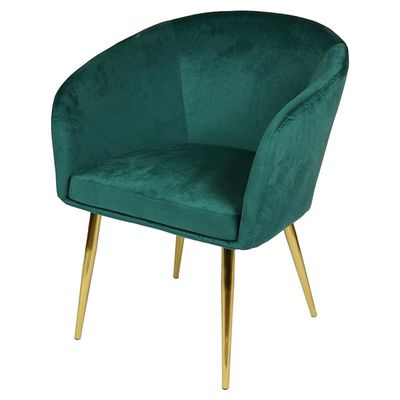 Velvet Round Shape Dining Chair With Gold Metal Legs, Big - Green