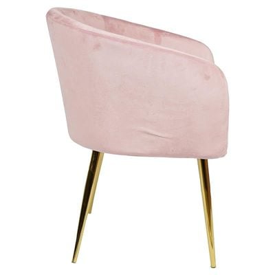Velvet Round Shape Dining Chair With Gold Metal Legs, Big - Pink
