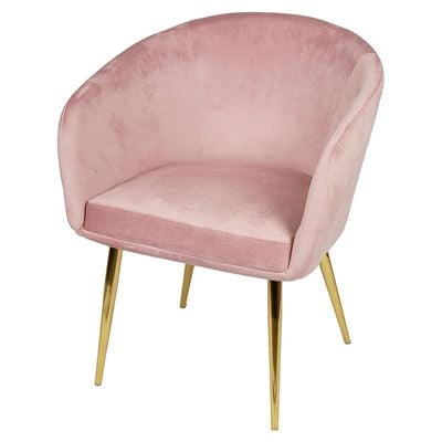 Velvet Round Shape Dining Chair With Gold Metal Legs, Big - Pink