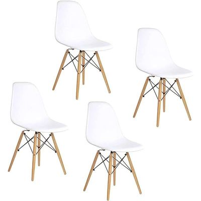 Angela Modern Plastic Chairs With Solid Wood Legs, Set of 4 - White